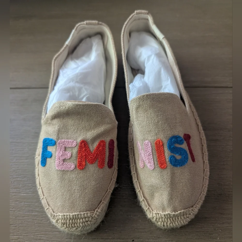 New Anthropologie Soludos Feminist embroidered Slip Ons Size 7 - Picture 1 of 7